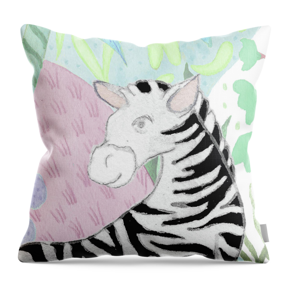 Zebra Throw Pillow featuring the mixed media Zebra In The Tropics by Elizabeth Medley