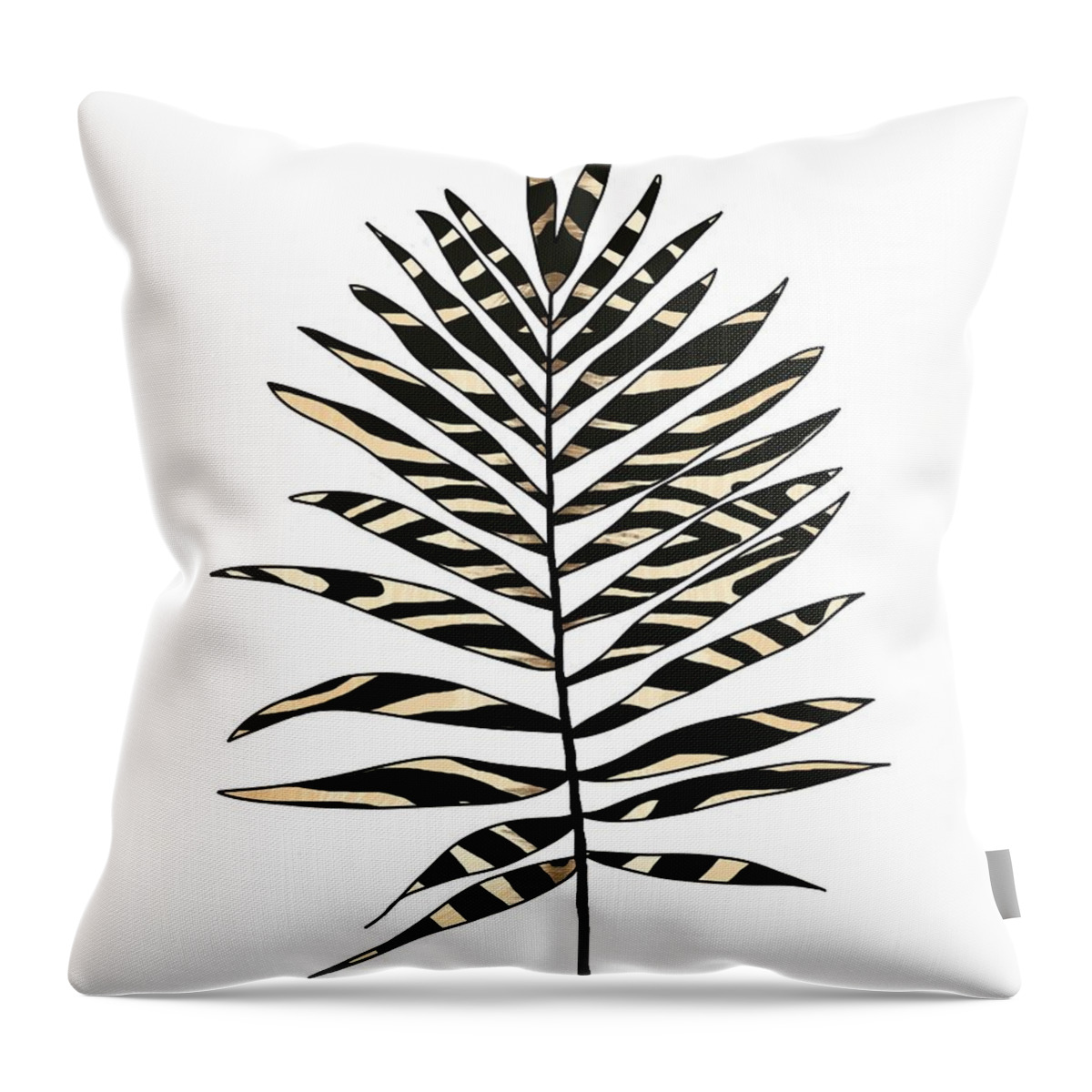 Palm Leaf Throw Pillow featuring the drawing Zebra Pattern Palm Leaf by Joan Stratton