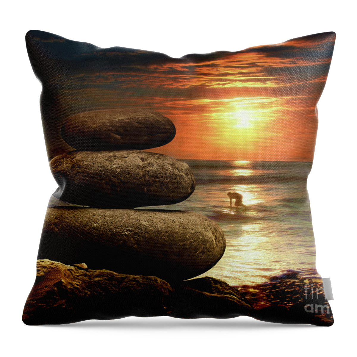 Zen Stones Throw Pillow featuring the photograph Zen Stones California Sunset by Scott Cameron