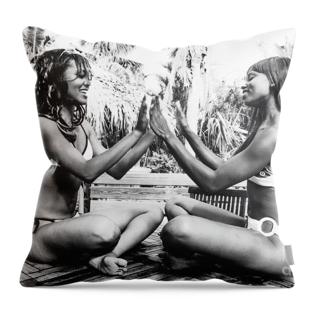 Two Girls Fun Fashion Photography Art Throw Pillow featuring the photograph 0882 Lilisha Dominique Girlfriend Fun Beach House by Amyn Nasser