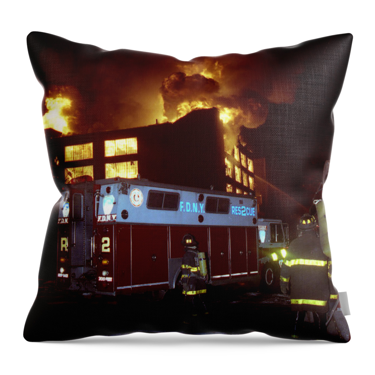 Fdny Throw Pillow featuring the photograph 1-15-91 77-55-272 McKibbin Street 5 Alarms by Steven Spak