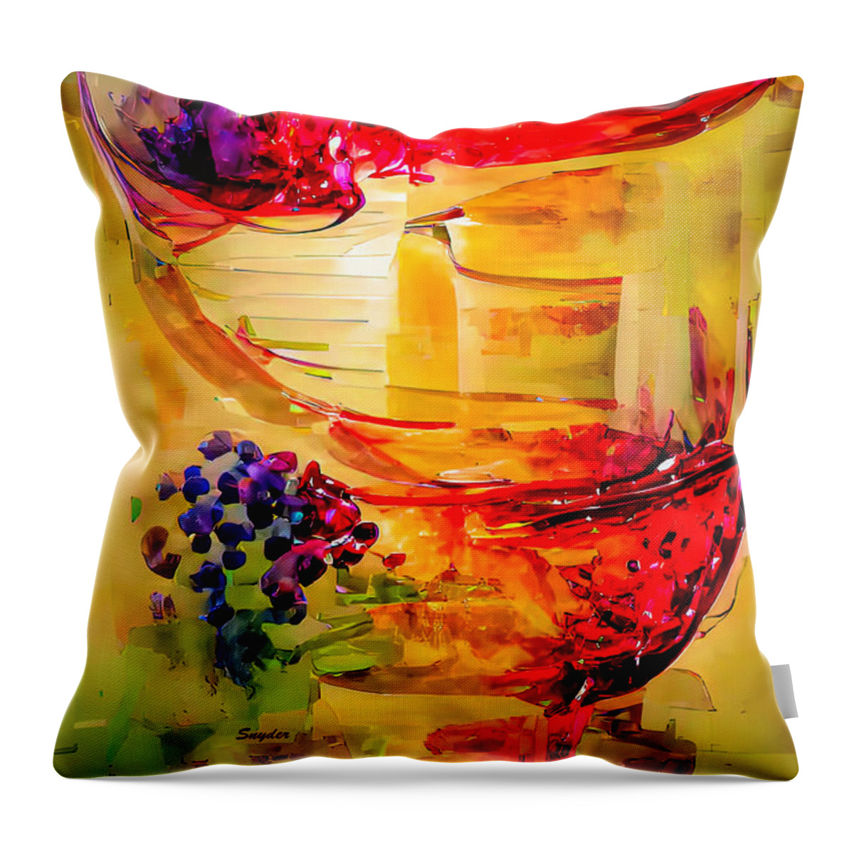 Wine Glasses Throw Pillow featuring the digital art A Glass of Rose From the Steampunk Winery AI #1 by Barbara Snyder
