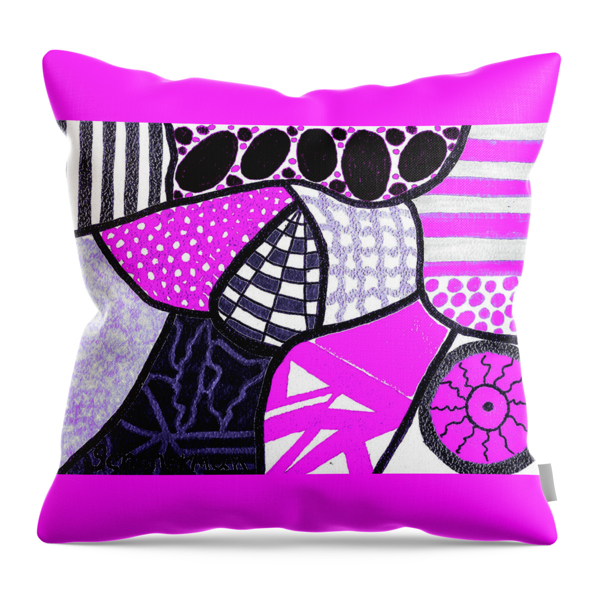 Original Drawing Throw Pillow featuring the drawing Abstract Imagination #1 by Susan Schanerman