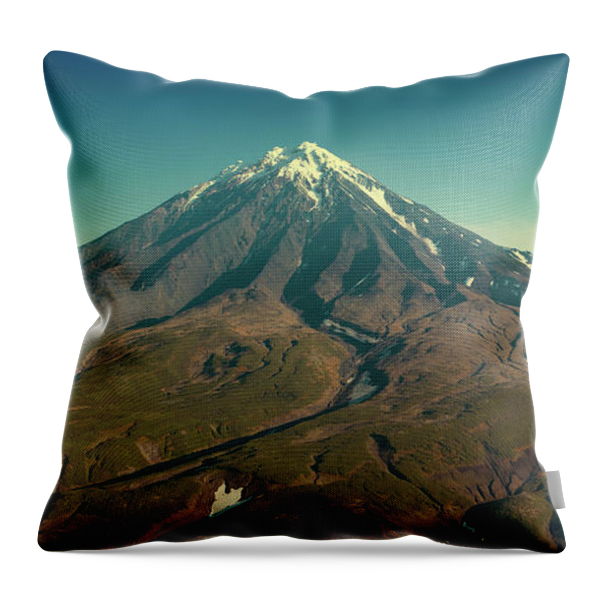Volcano Throw Pillow featuring the photograph Aerial panorama of Koryaksky volcano #1 by Mikhail Kokhanchikov