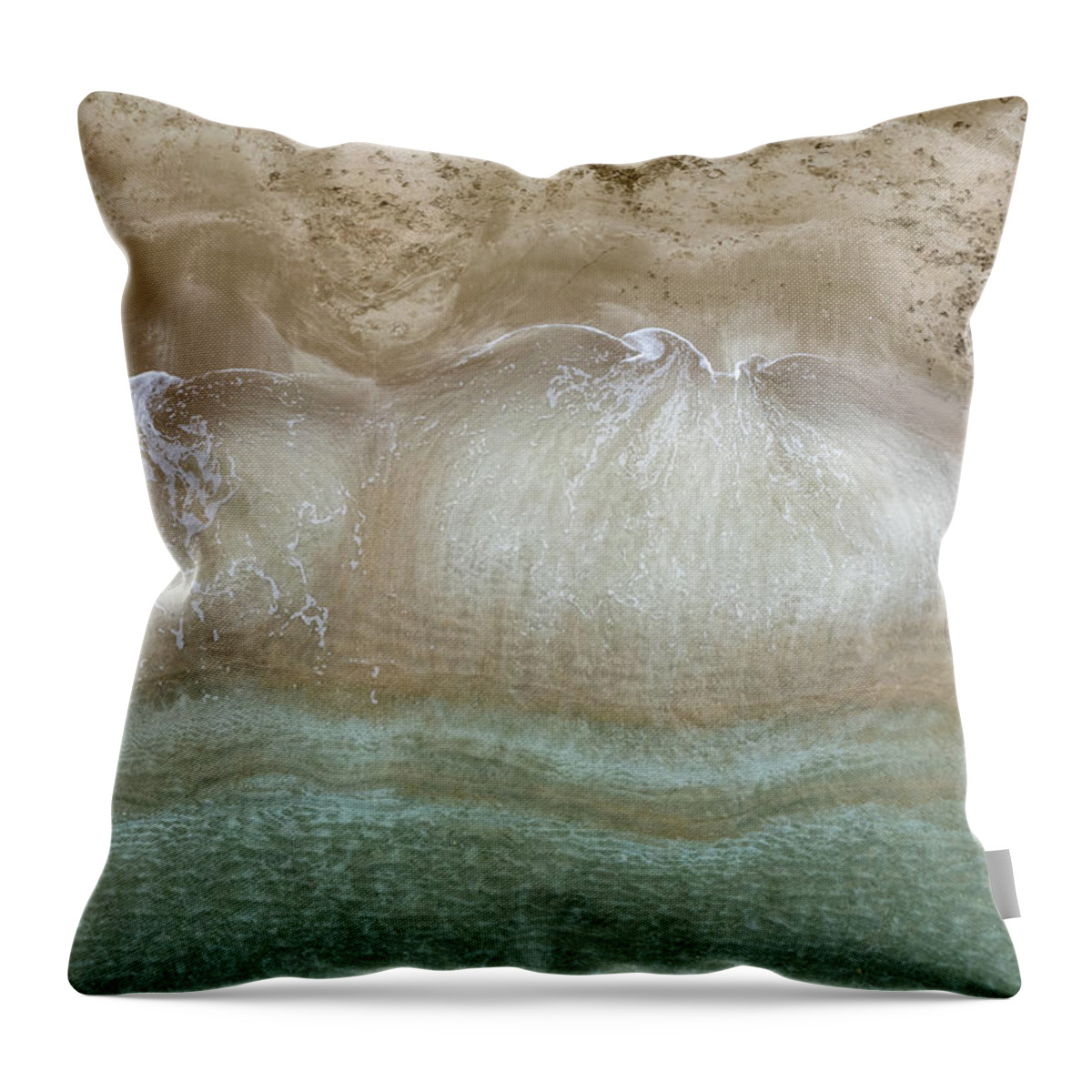 Golden Sand Throw Pillow featuring the photograph Aerial view drone of empty tropical sandy beach with golden sand. Seascape background #1 by Michalakis Ppalis