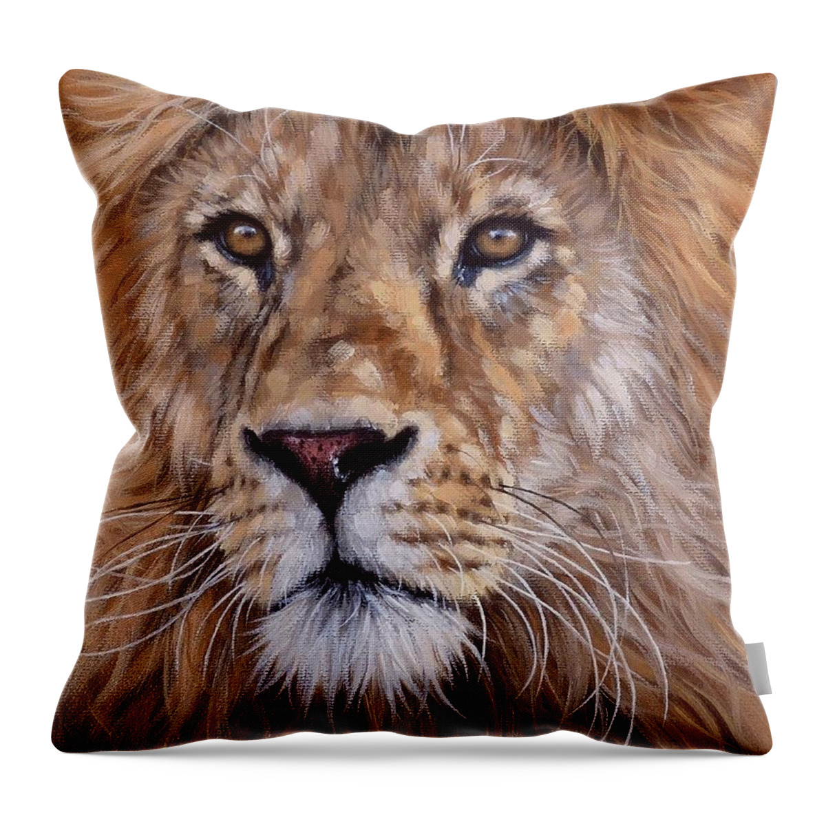 Lion Throw Pillow featuring the painting African Lion Painting #1 by Rachel Stribbling