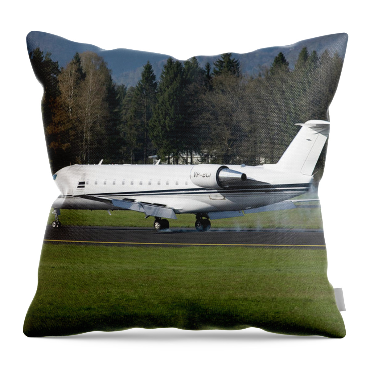 Plane Throw Pillow featuring the photograph Aircraft at Ljubljanas Joze Pucnik Airport in Brnik, Slovenia. #1 by Ian Middleton