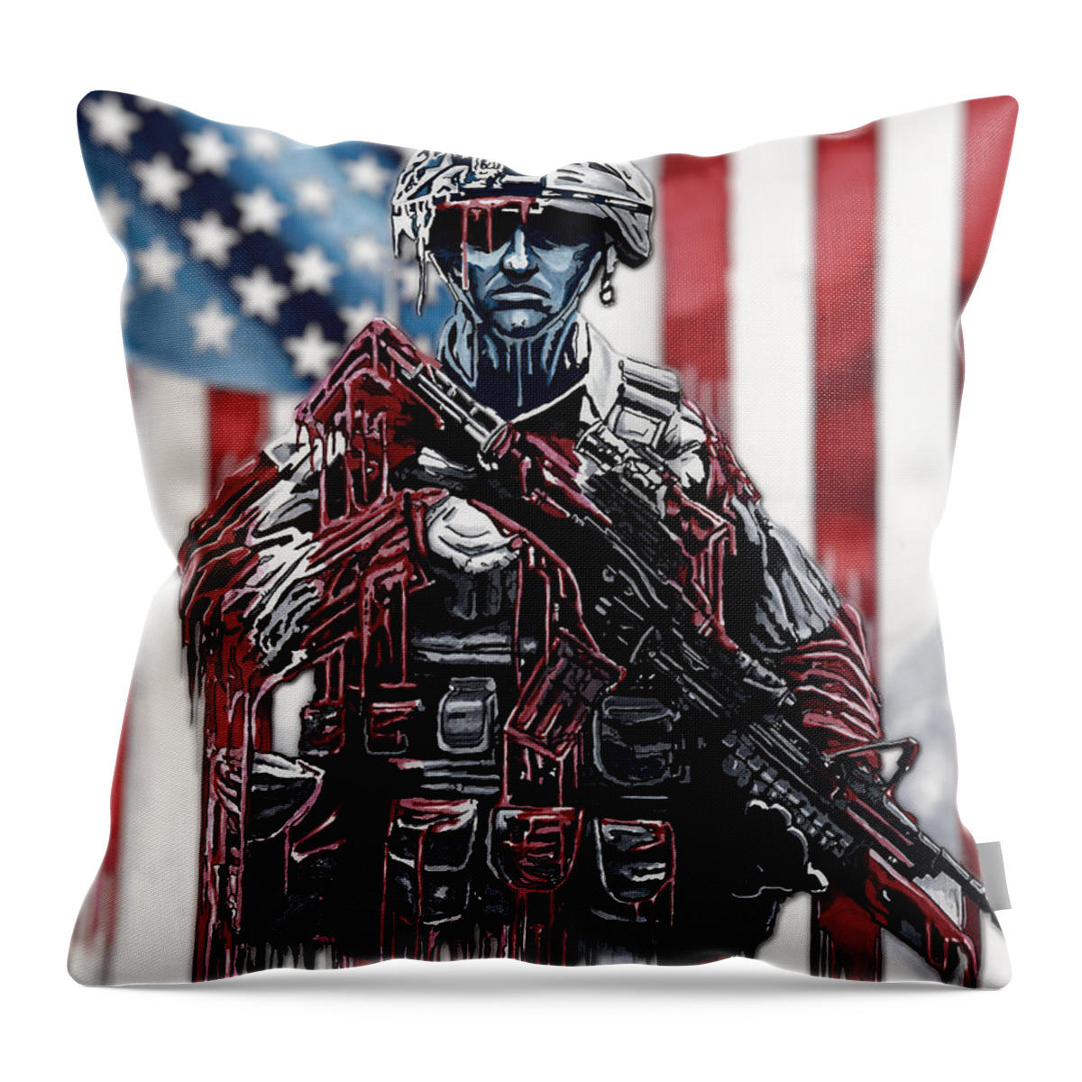 United Throw Pillow featuring the drawing American Soldier #1 by Bill Richards