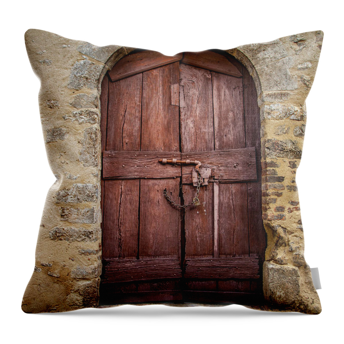 Doors Throw Pillow featuring the photograph An Old Door in Cesi #1 by W Chris Fooshee