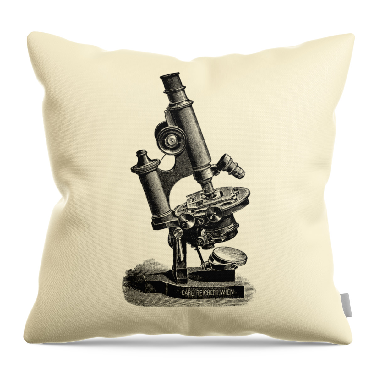 Microscope Throw Pillow featuring the digital art Antique Microscope #1 by Madame Memento