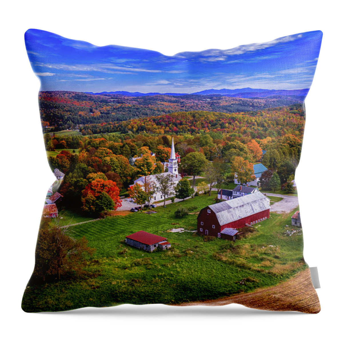 Aerial Photography Throw Pillow featuring the photograph Autumn above Peacham #1 by Scenic Vermont Photography
