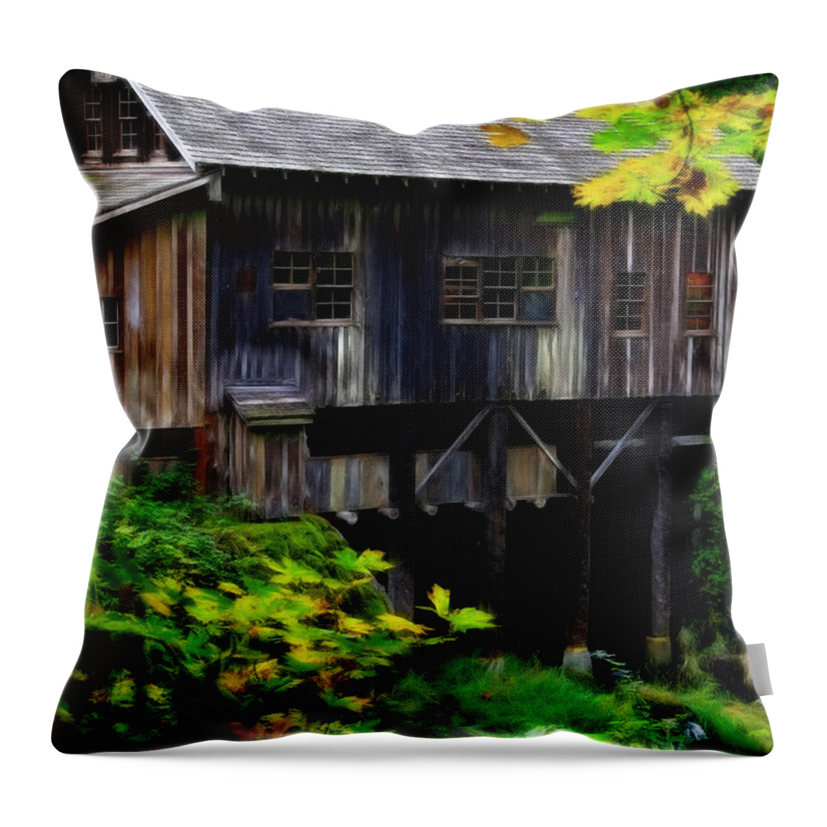 Cedar Creek Grist Mill Throw Pillow featuring the photograph Autumn At Cedar Creek Grist Mill #1 by Athena Mckinzie