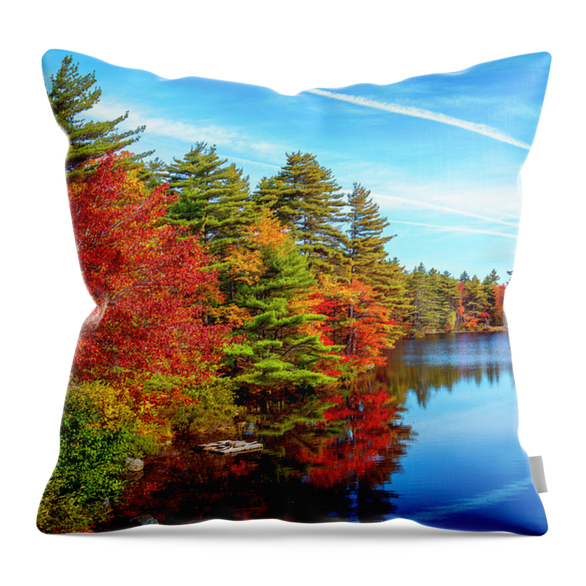 Autumn Throw Pillow featuring the photograph Autumn Colors at Kearney 01 Lake by Ken Morris