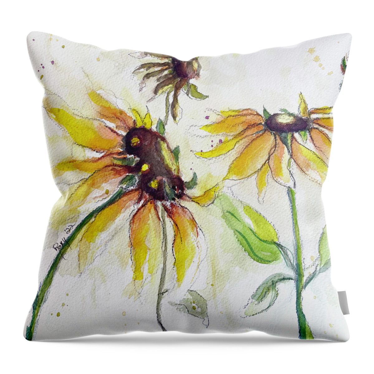 Fall Throw Pillow featuring the painting Autumn Sunflowers #1 by Roxy Rich
