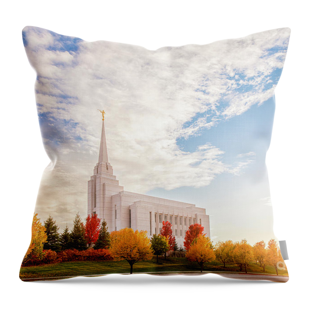 Autumn Throw Pillow featuring the photograph Autumn Sunset - Rexburg Idaho Temple #1 by Bret Barton