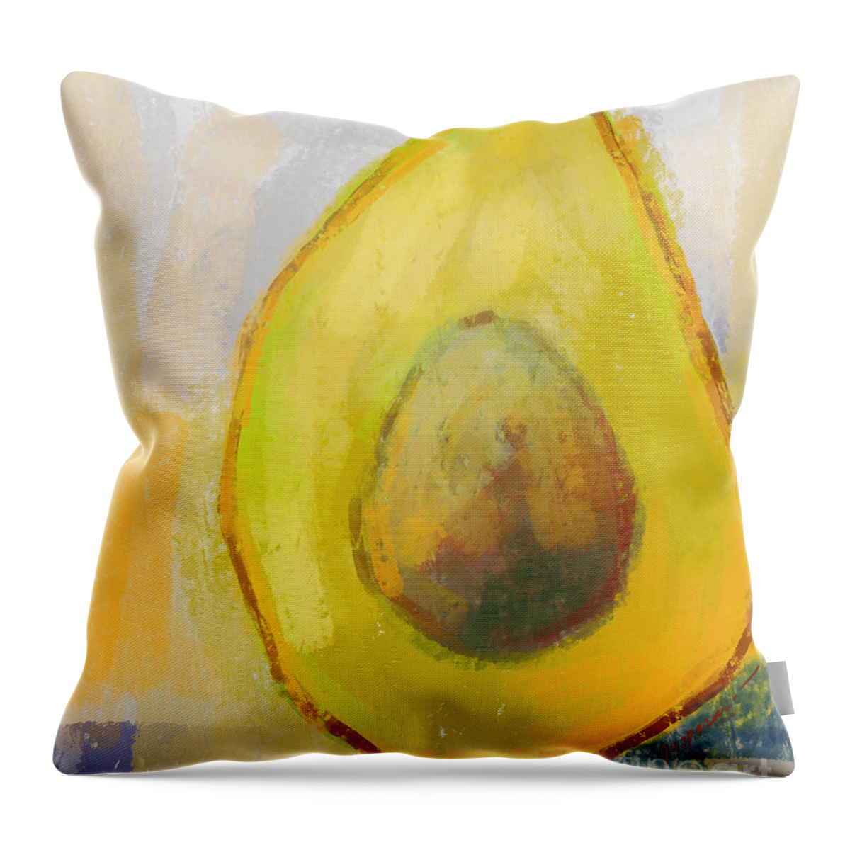 Green Avocado Throw Pillow featuring the digital art Avocado Modern Art Kitchen Decor #2 by Patricia Awapara