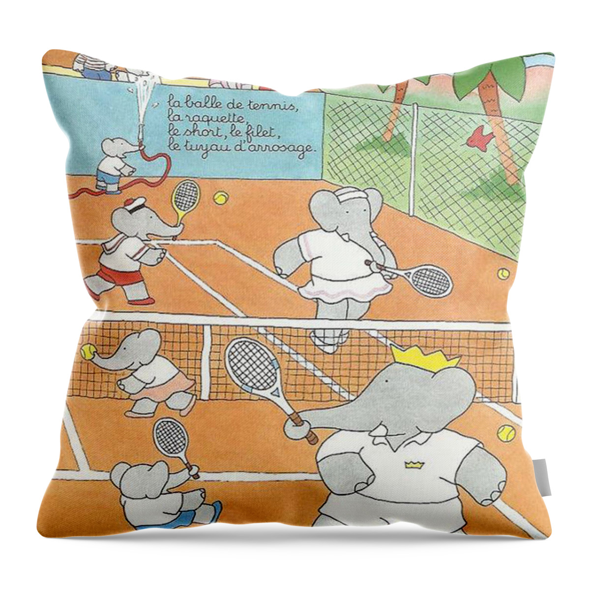 Babar The Elephant Throw Pillow featuring the drawing Babar au tennis #1 by Jean de Brunhoff