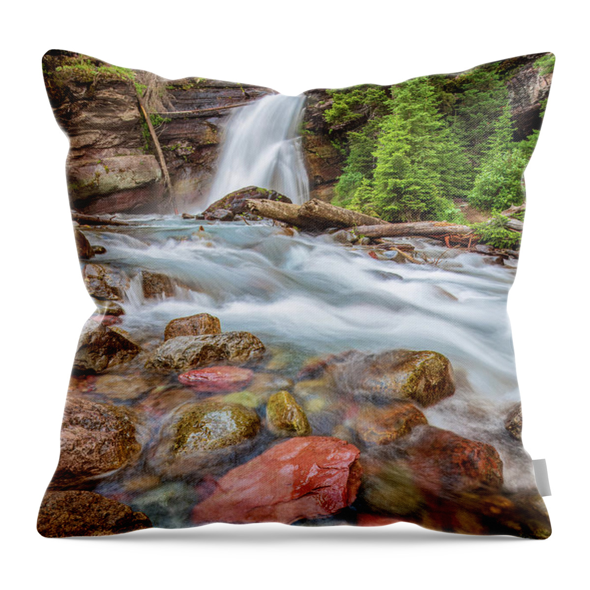 Glacier National Park Throw Pillow featuring the photograph Baring Falls #1 by Jack Bell