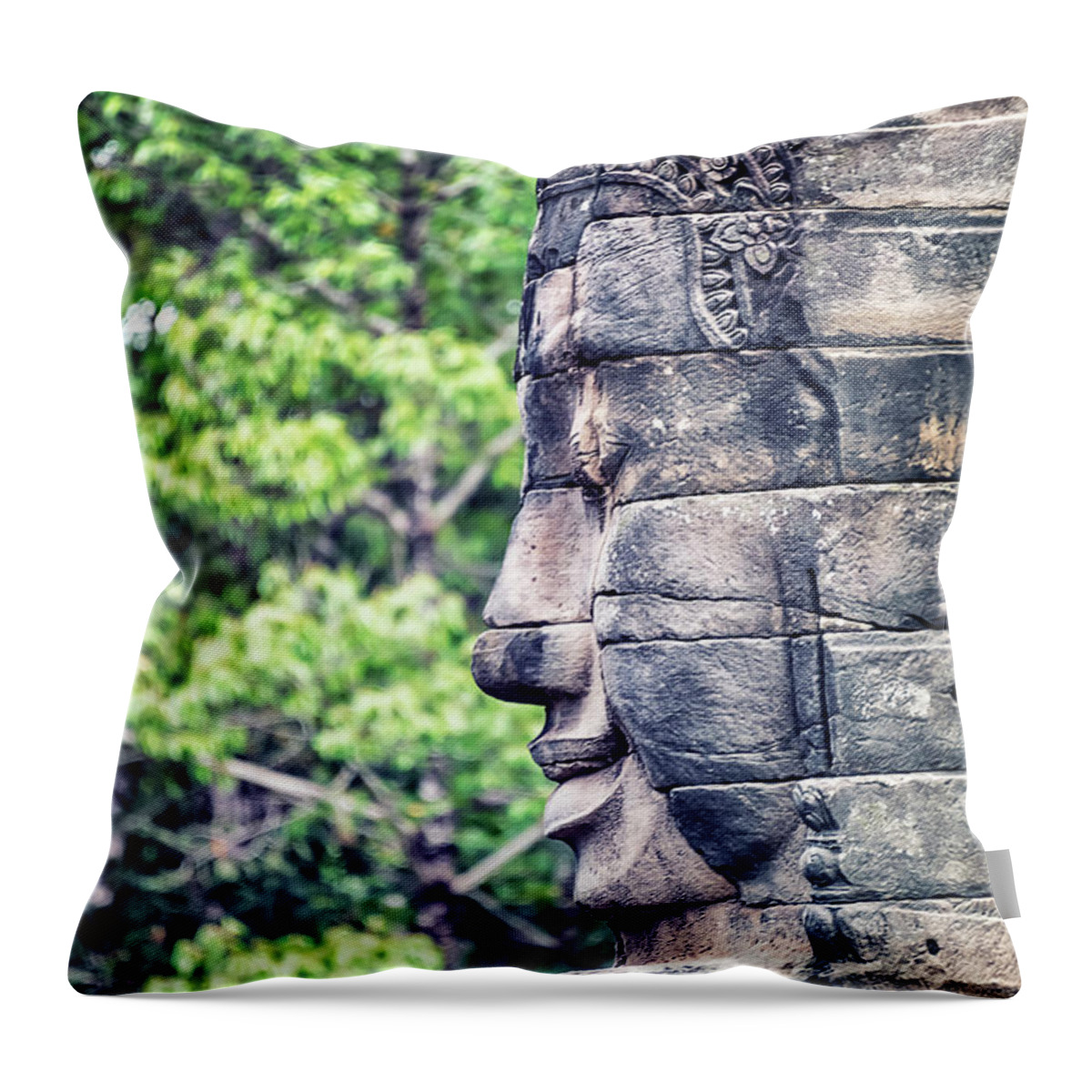 Ancient Throw Pillow featuring the photograph Bayon Temple #1 by Manjik Pictures