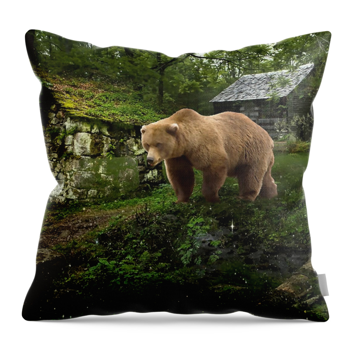 Bear Throw Pillow featuring the mixed media Bear In The Woods #1 by Marvin Blaine