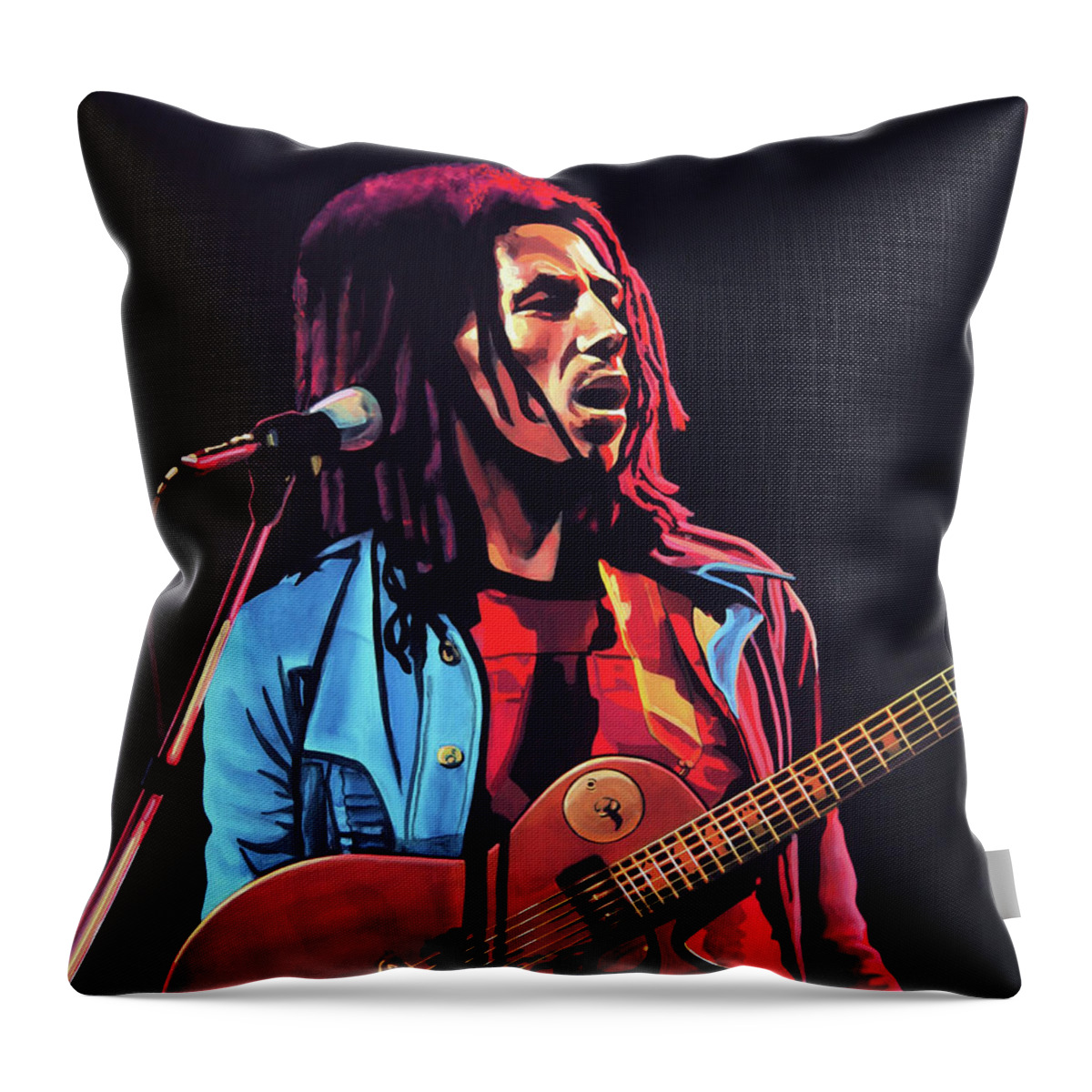 Bob Marley Throw Pillow featuring the painting Bob Marley Tuff Gong Painting #1 by Paul Meijering