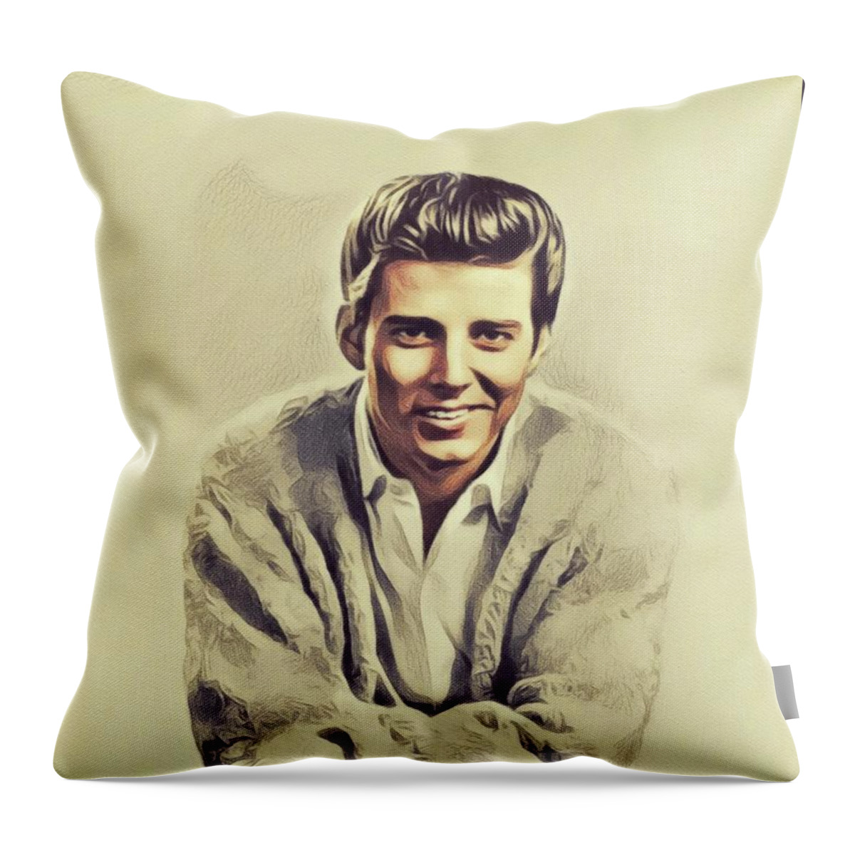 Bobby Throw Pillow featuring the painting Bobby Sherman, Music Legend #1 by Esoterica Art Agency