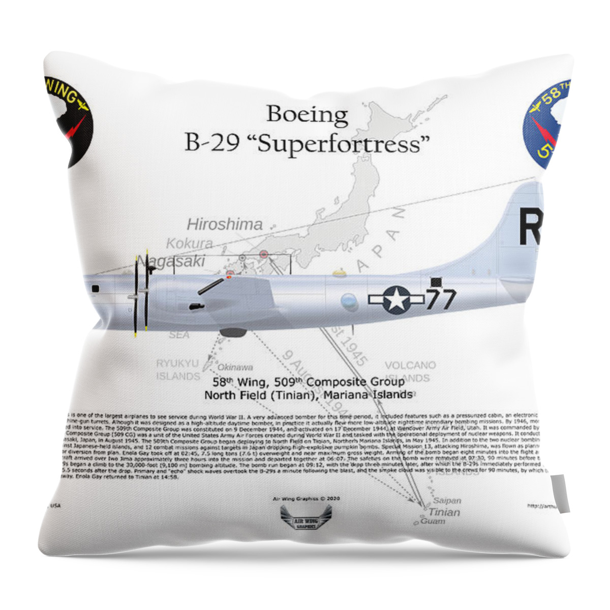 Boeing Throw Pillow featuring the digital art Boeing B-29 Superfortress Bock's Car #1 by Arthur Eggers