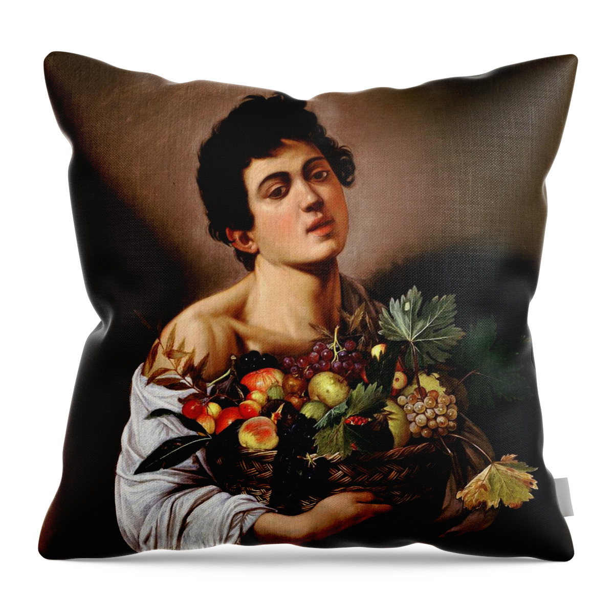 Youn Boy Throw Pillow featuring the painting Boy With Basket of Fruit #1 by Caravaggio