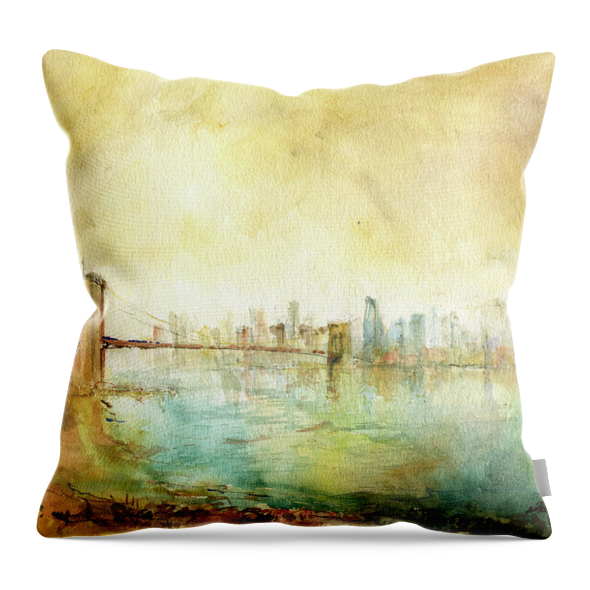 Notre Dame Painting Throw Pillow featuring the painting Brooklyn bridge new york #1 by Juan Bosco