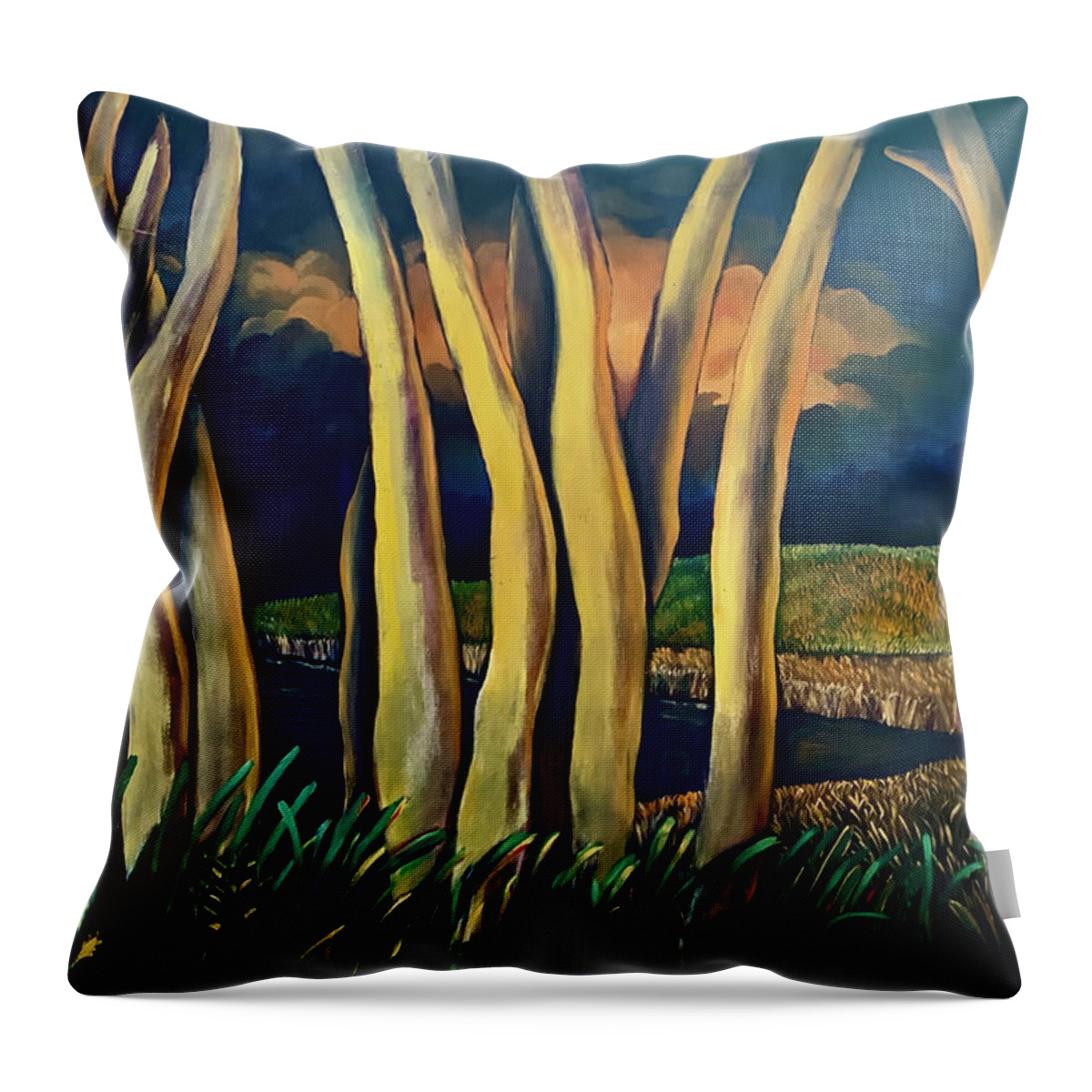 Orange Throw Pillow featuring the painting By The Lake #1 by Franci Hepburn