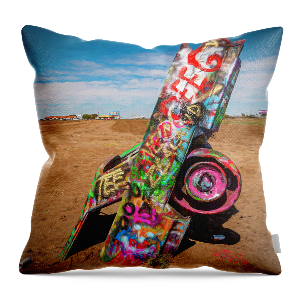 © 2012 Lou Novick Throw Pillow featuring the digital art Cadillac Ranch #4 #1 by Lou Novick