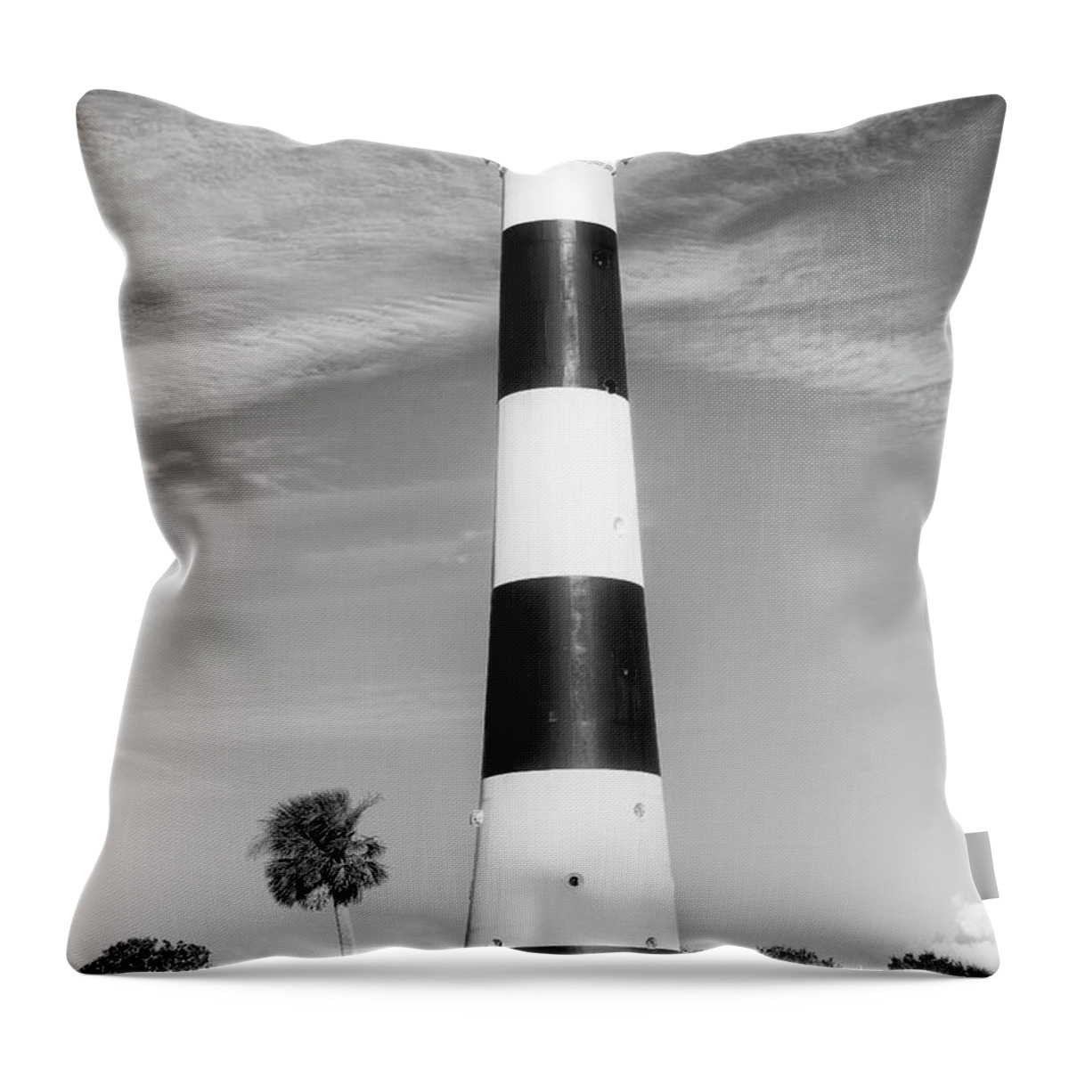 Black And White Throw Pillow featuring the photograph Cape Canaveral Lighthouse, Cape Canaveral, Florida #1 by Dawna Moore Photography