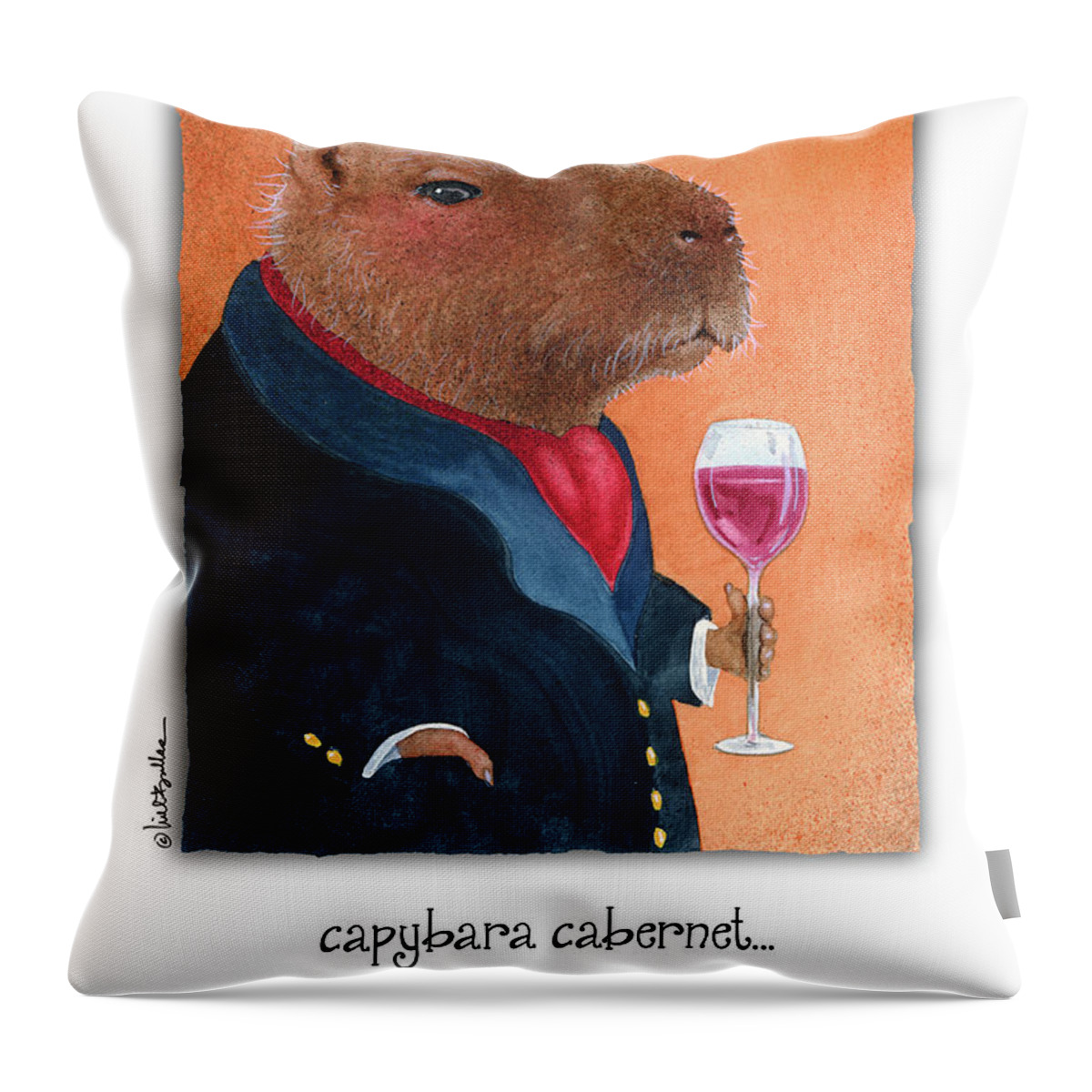 Capybara Throw Pillow featuring the painting Capybara Cabernet... #1 by Will Bullas