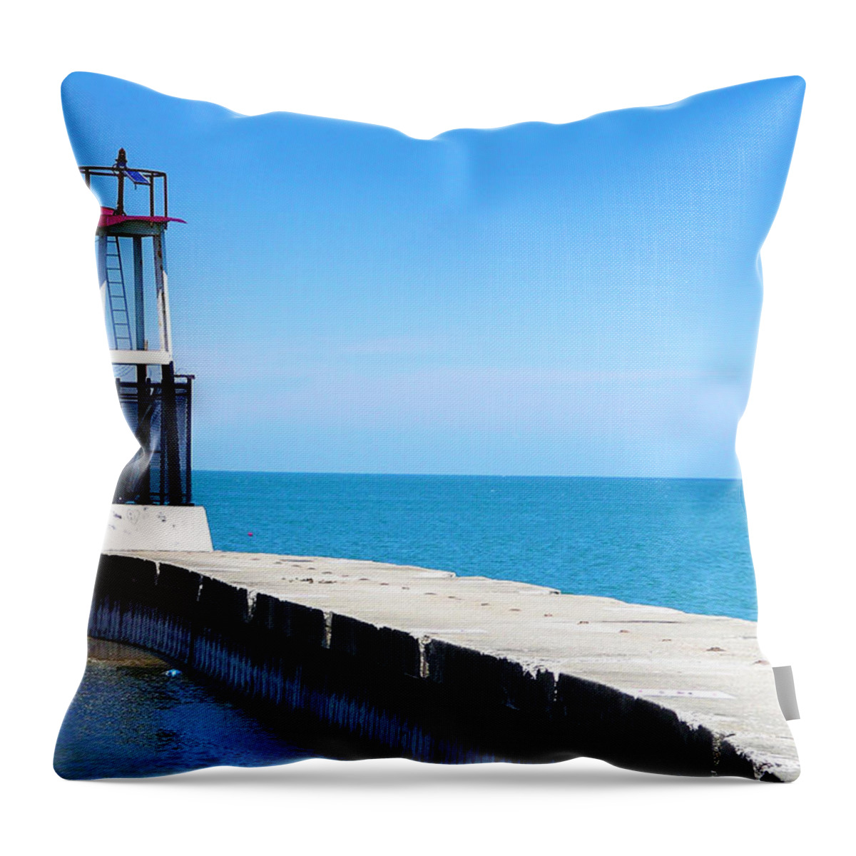 Architecture Throw Pillow featuring the photograph Chicago Skyline North Avenue Beach Pier #2 by Patrick Malon