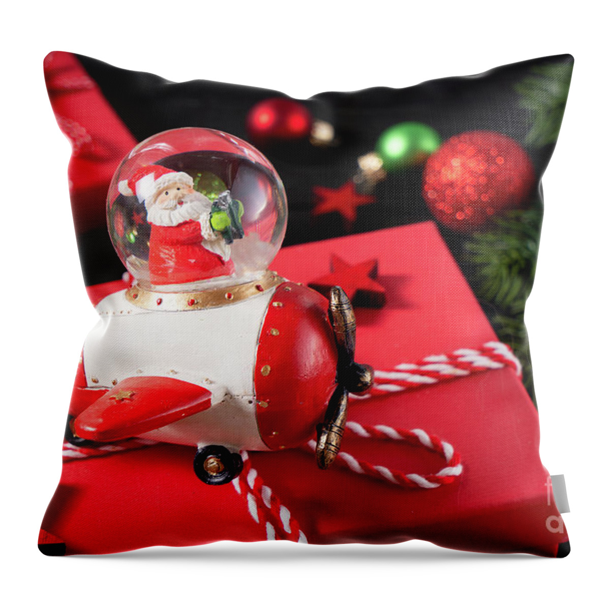 Christmas Throw Pillow featuring the photograph Christmas flat lay scene with golden decorations #1 by Anastasy Yarmolovich