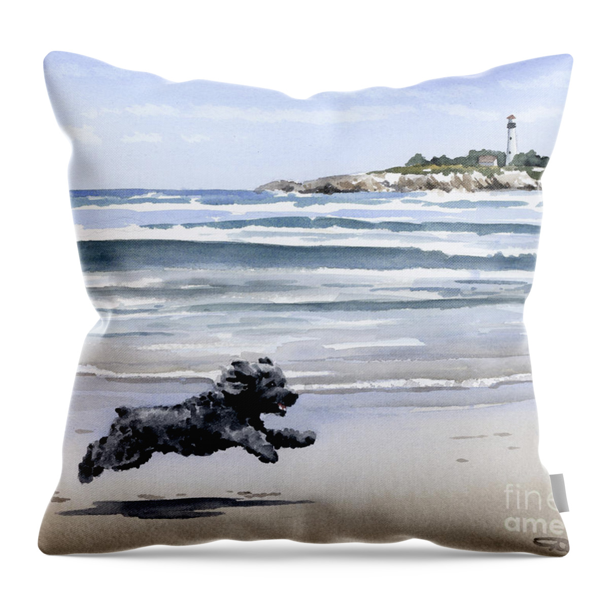 Cockapoo Throw Pillow featuring the painting Cockapoo at the Beach #1 by David Rogers