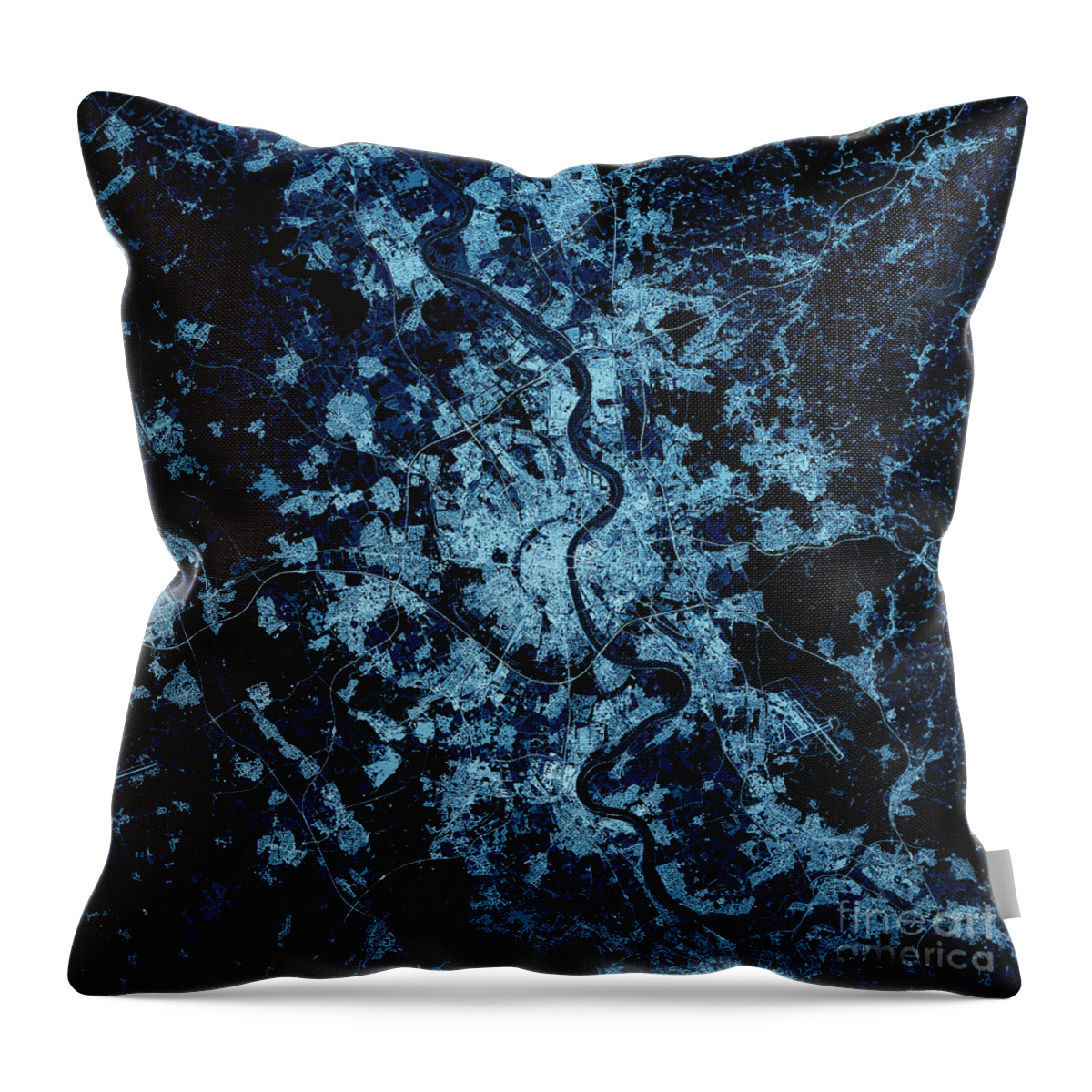 Cologne Throw Pillow featuring the digital art Cologne Germany 3D Render Map Blue Top View Jun 2019 #1 by Frank Ramspott
