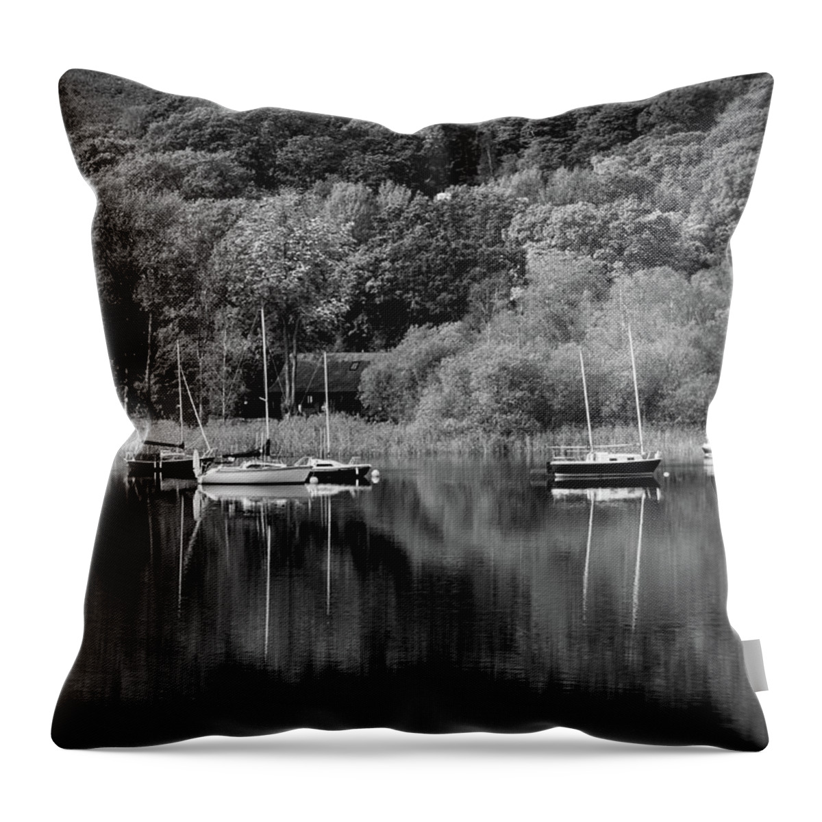 Britain Throw Pillow featuring the photograph Coniston Water reflections #1 by Seeables Visual Arts