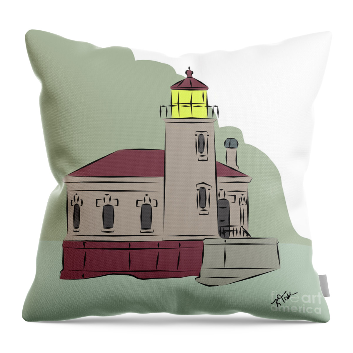 Coquille-river Throw Pillow featuring the digital art Coquille River Lighthouse by Kirt Tisdale