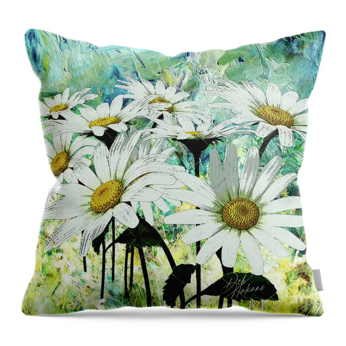 Shower Curtain Throw Pillow featuring the digital art Daisies in Paint #1 by Deb Nakano