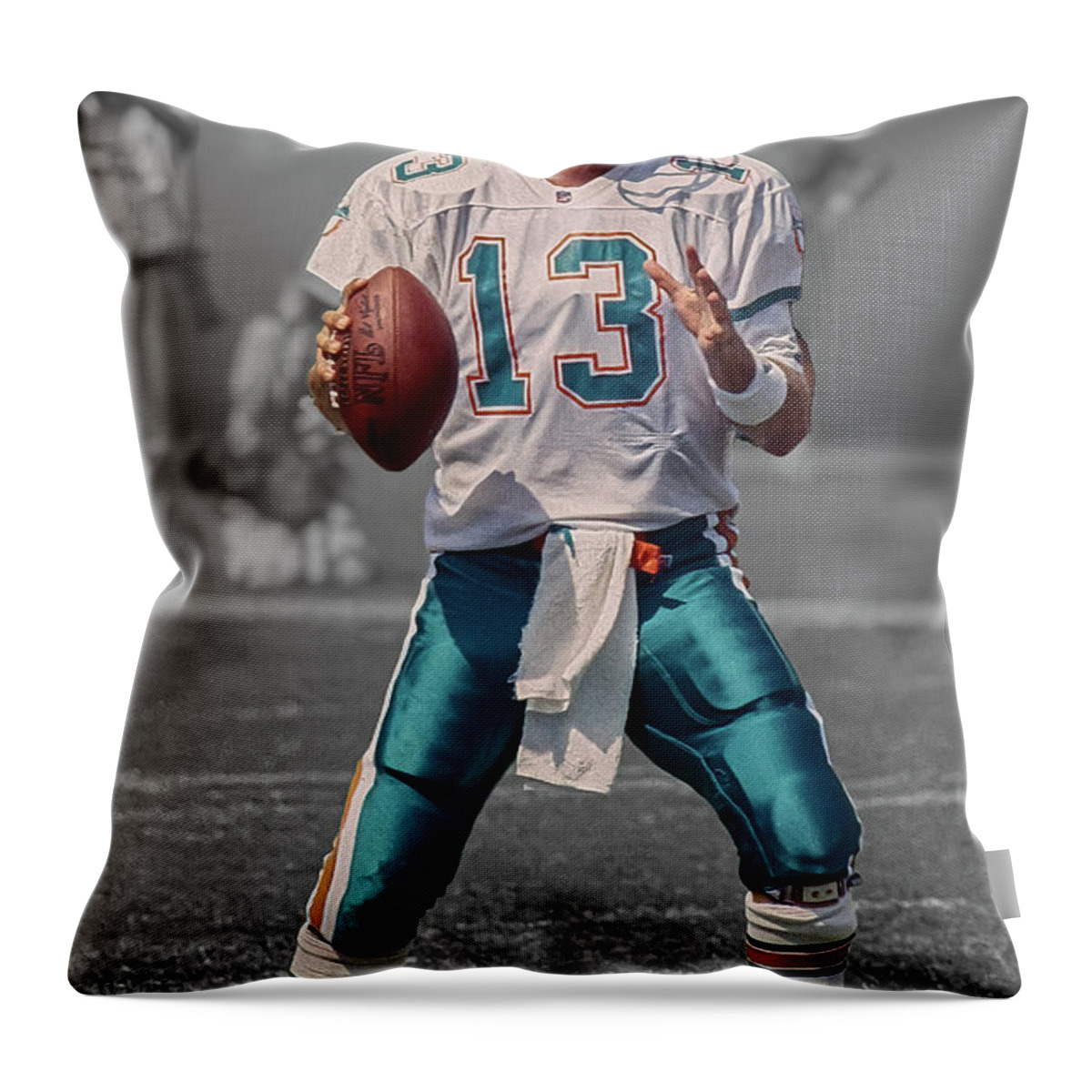 © 2022 Lou Novick All Rights Reversed Throw Pillow featuring the photograph Dan Marino #1 by Lou Novick