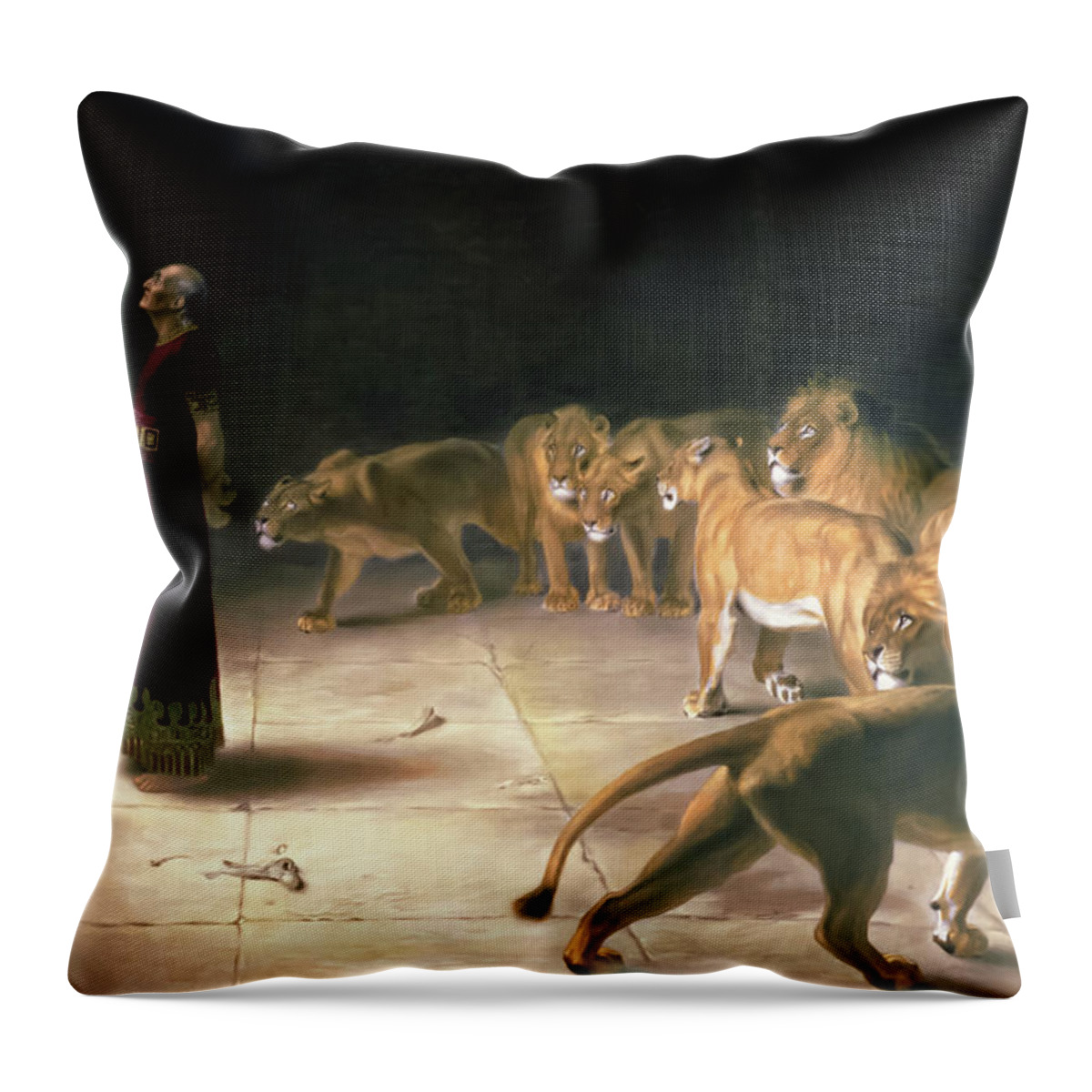 Daniel Throw Pillow featuring the painting Daniels Answer to the King by Briton Riviere