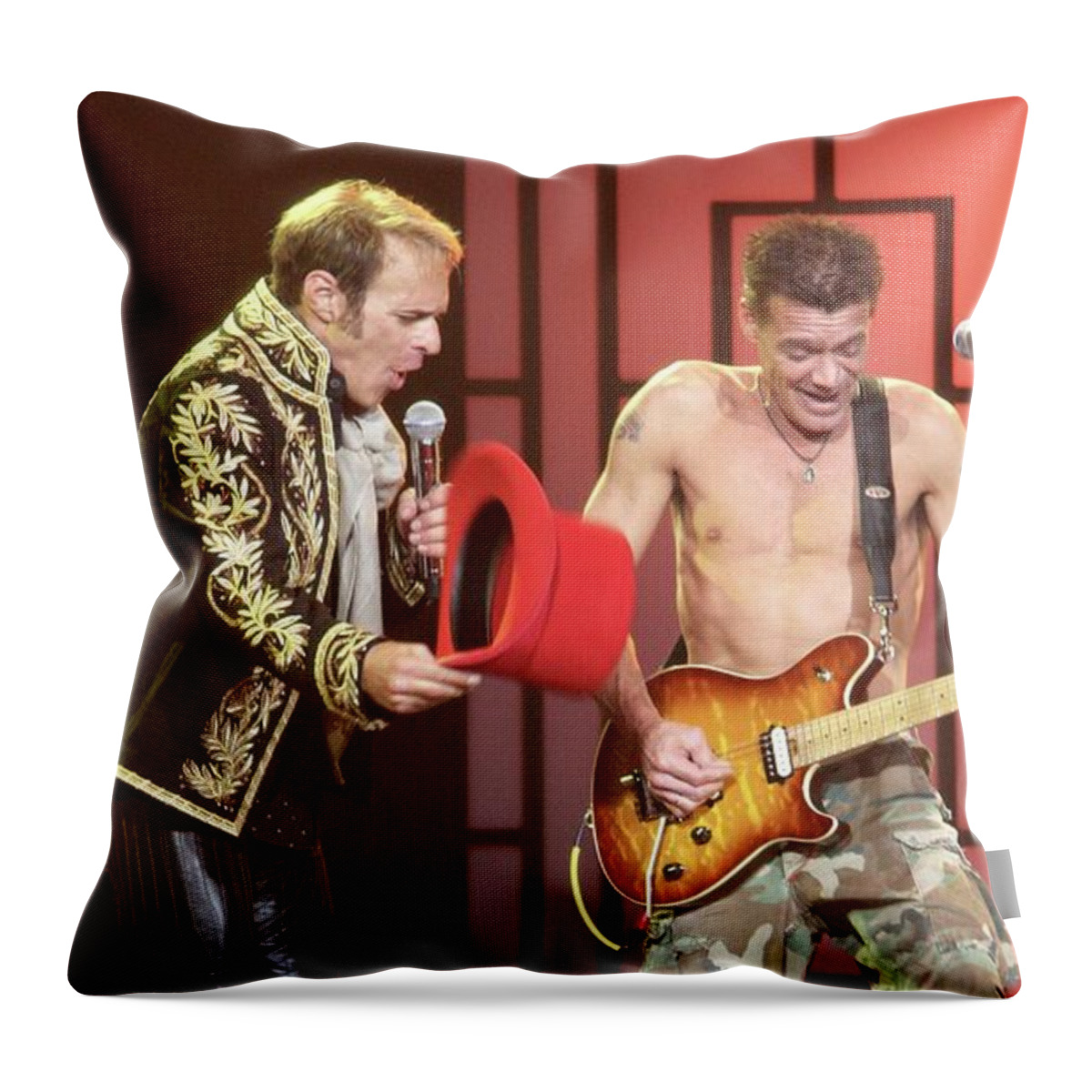 Musician Throw Pillow featuring the photograph David Lee Roth and Eddie Van Halen - Van Halen #1 by Concert Photos