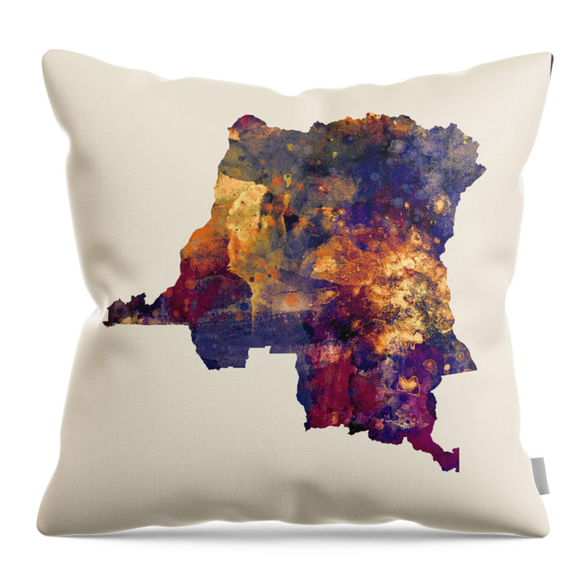 Democratic Republic Of The Congo Throw Pillow featuring the digital art Democratic Republic of the Congo Watercolor Map #1 by Michael Tompsett