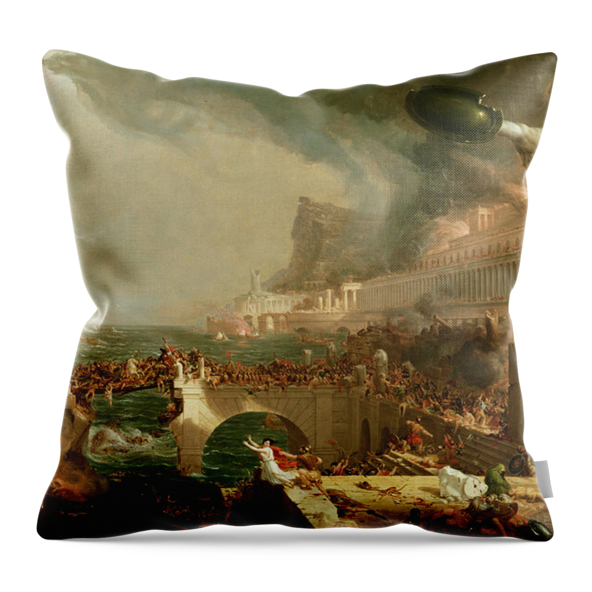 Thomas Cole Throw Pillow featuring the painting Destruction by Thomas Cole by Mango Art