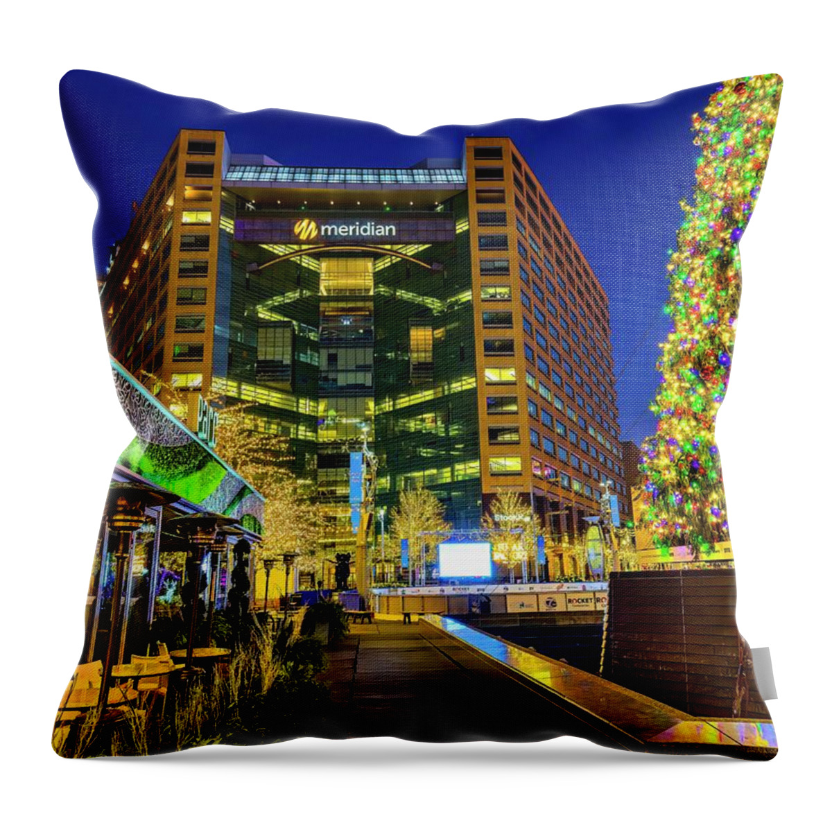 Detroit Throw Pillow featuring the photograph Detroit Campus Martius Christmas Lights IMG_6335 #2 by Michael Thomas