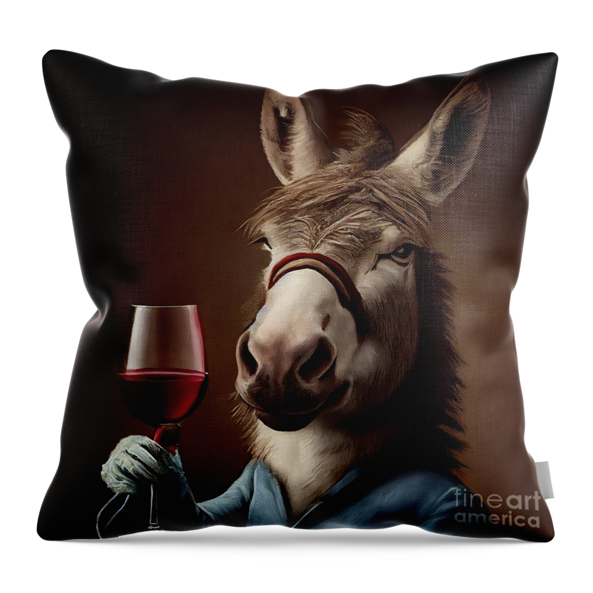 Nature Throw Pillow featuring the painting Donkey Having Drink #1 by N Akkash