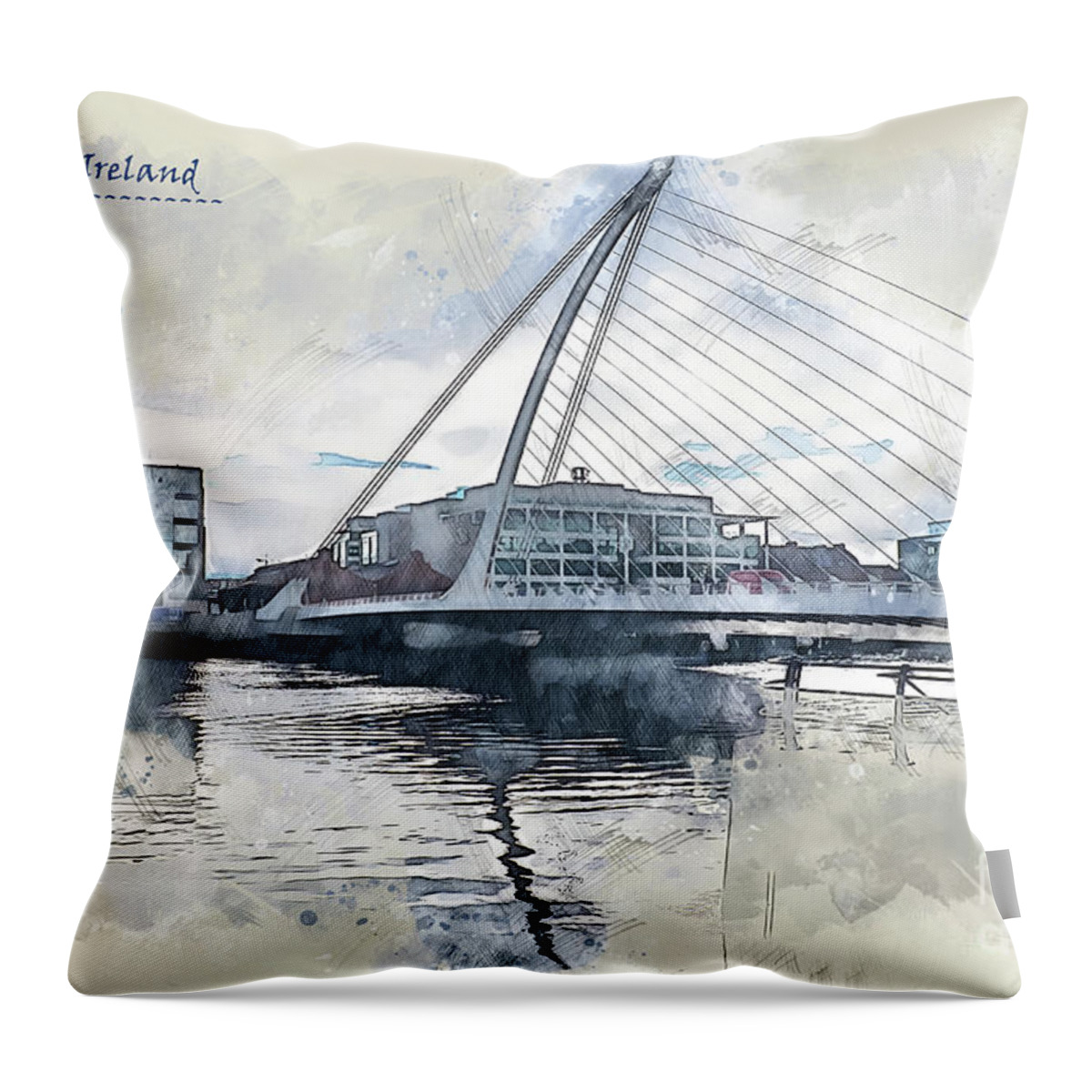 Artistic Throw Pillow featuring the digital art Dublin sketch #1 by Ariadna De Raadt