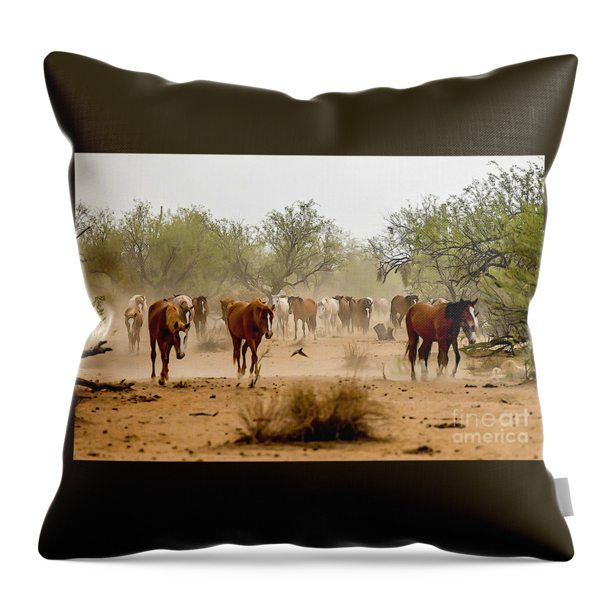 Salt River Wild Horses Throw Pillow featuring the digital art Dust Storm Rollin In #2 by Tammy Keyes