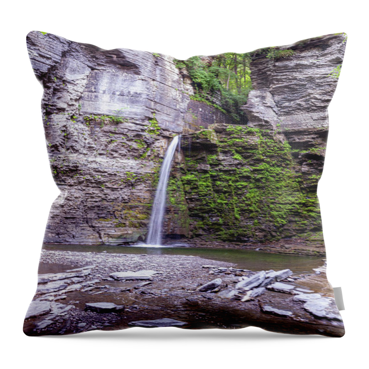 Panorama Throw Pillow featuring the photograph Eagle Cliff Falls Panorama #1 by William Norton
